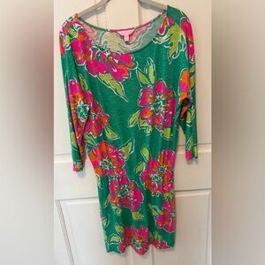 Lilly Pulitzer Cara dress Jersey knit green pink floral print women xs x-small